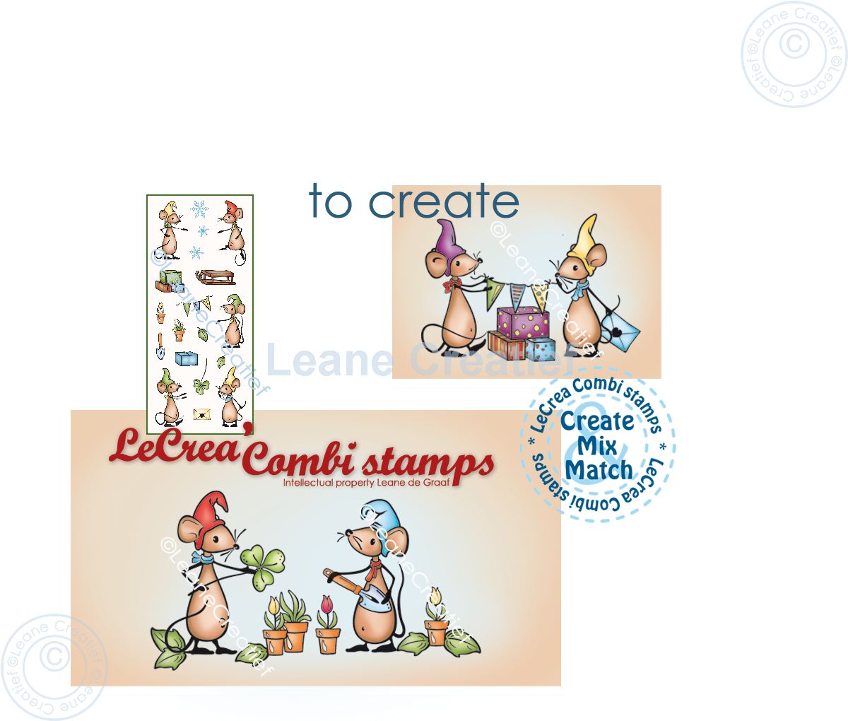 55.8719 Leane Creatief Acrylic Stamp - combi clear stamp Mice little Gnomes