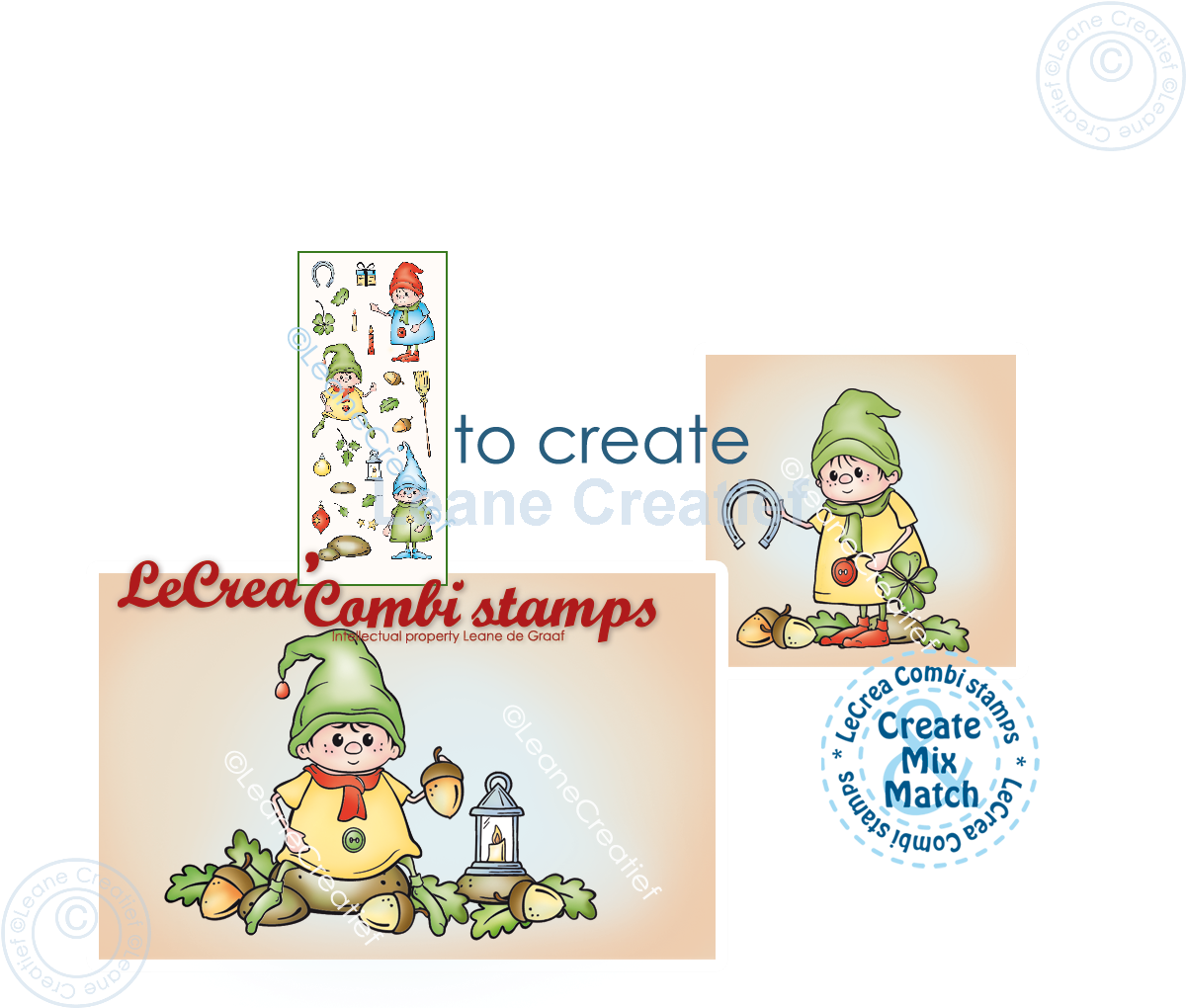 55.8726 Leane Creatief Acrylic Stamp - combi clear stamp Gnomes