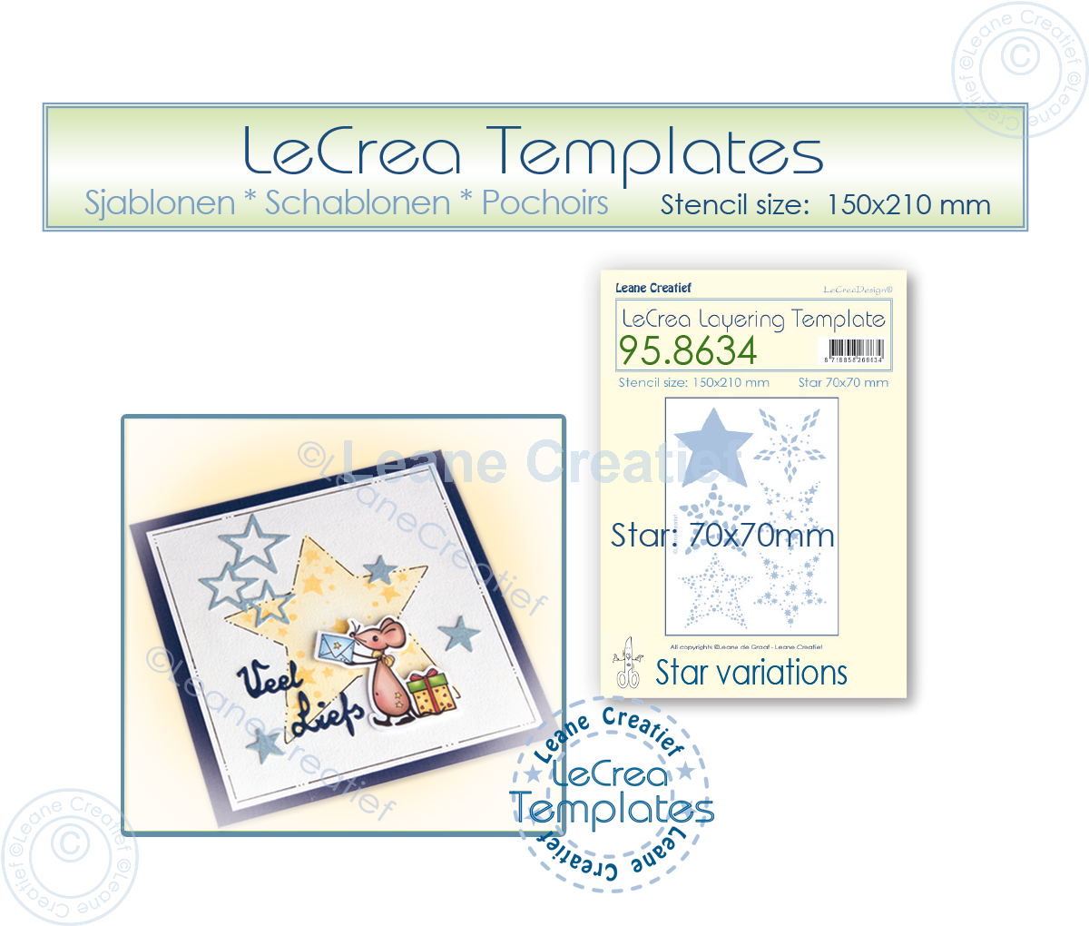95.8634 Mask - Leane Creatief - Layering Template, Star variations Ø 70mm