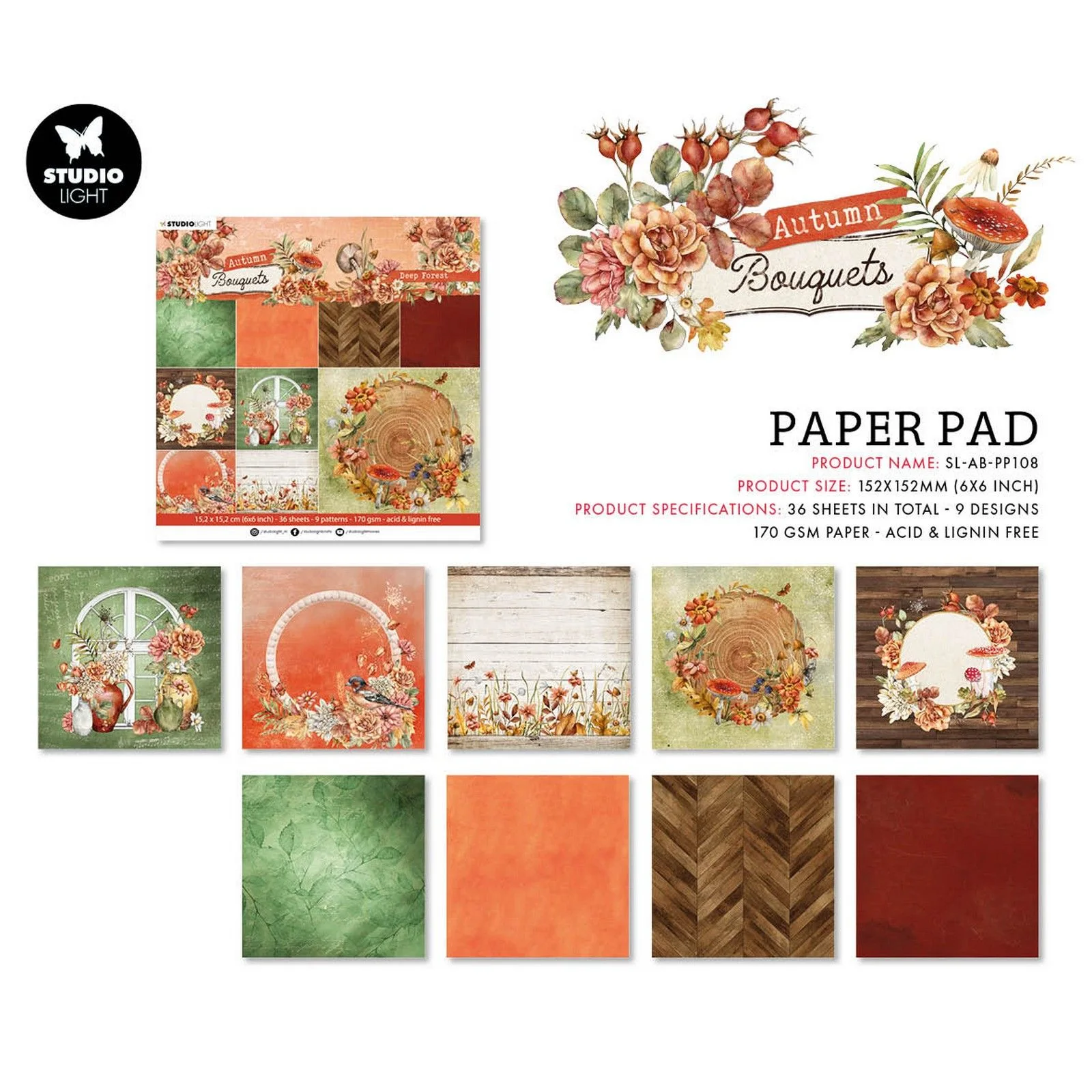 SL-AB-PP108 Paper Pad 15x15cm StudioLight - Autumn Bouquet