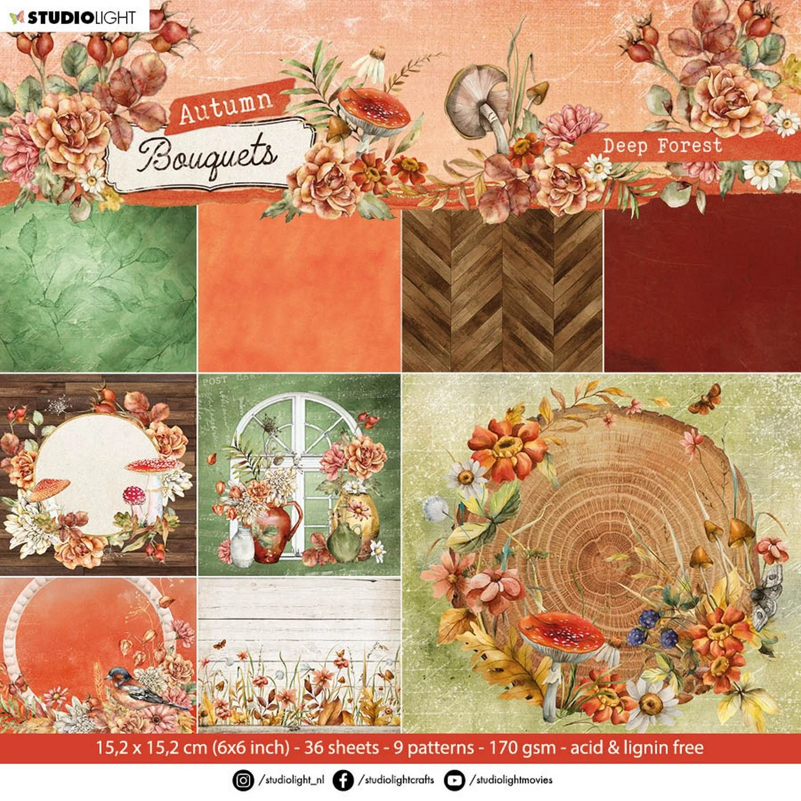 SL-AB-PP108 Paper Pad 15x15cm StudioLight - Autumn Bouquet