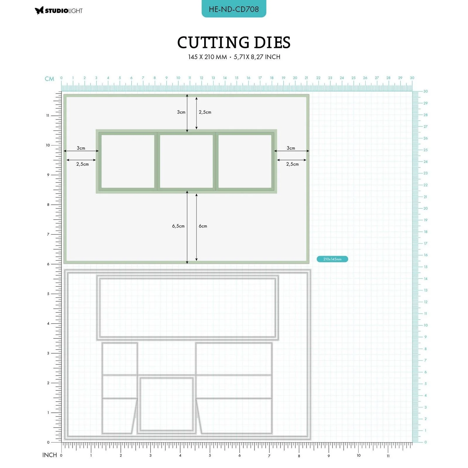 HE-ND-CD708 Studio Light • Natures Dream Cutting Dies A5 Trio Flip Card