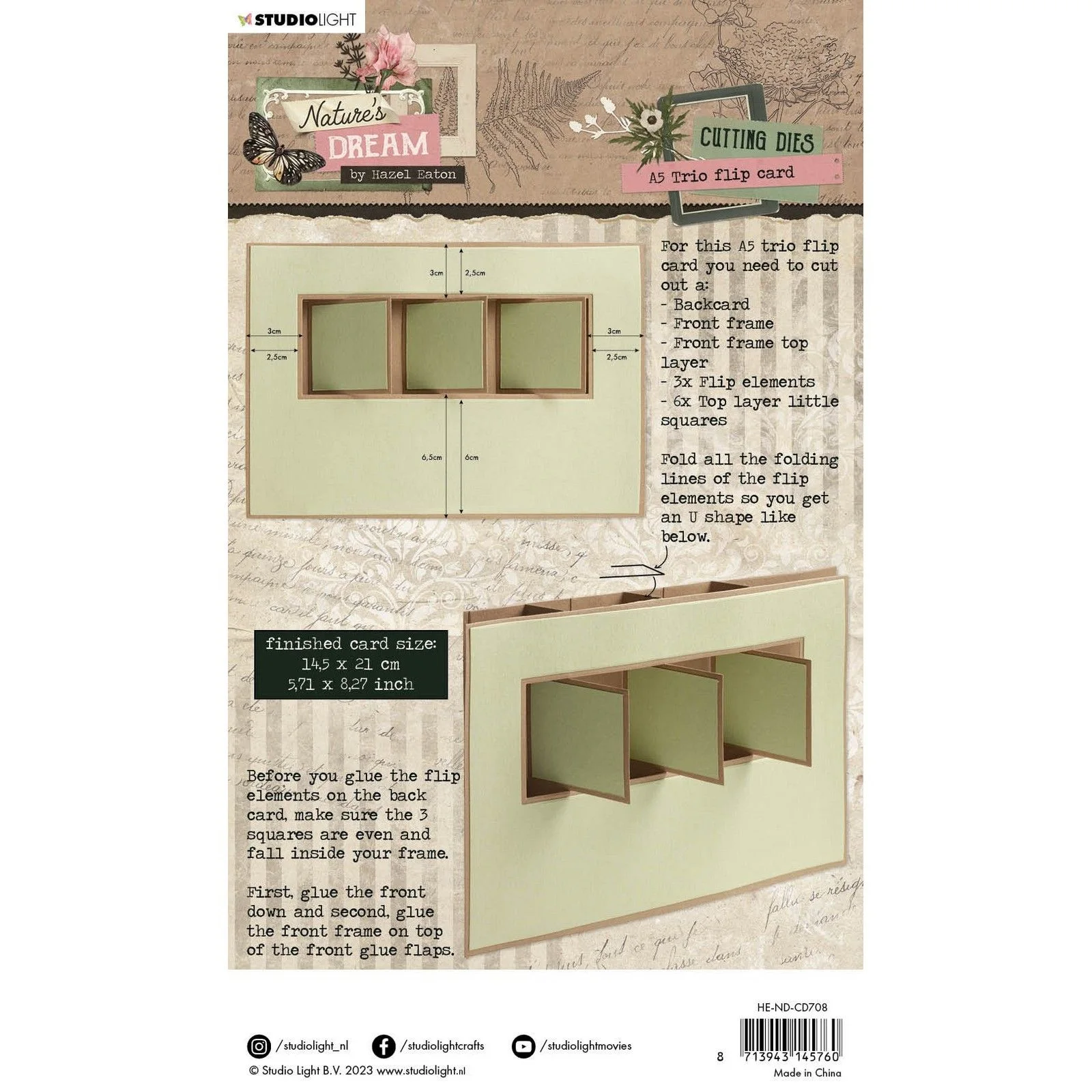 HE-ND-CD708 Studio Light • Natures Dream Cutting Dies A5 Trio Flip Card