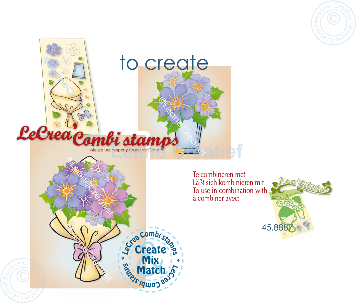 55.8962 Leane Creatief Acrylic Stamp - combi clear stamp Bouquet Flowers