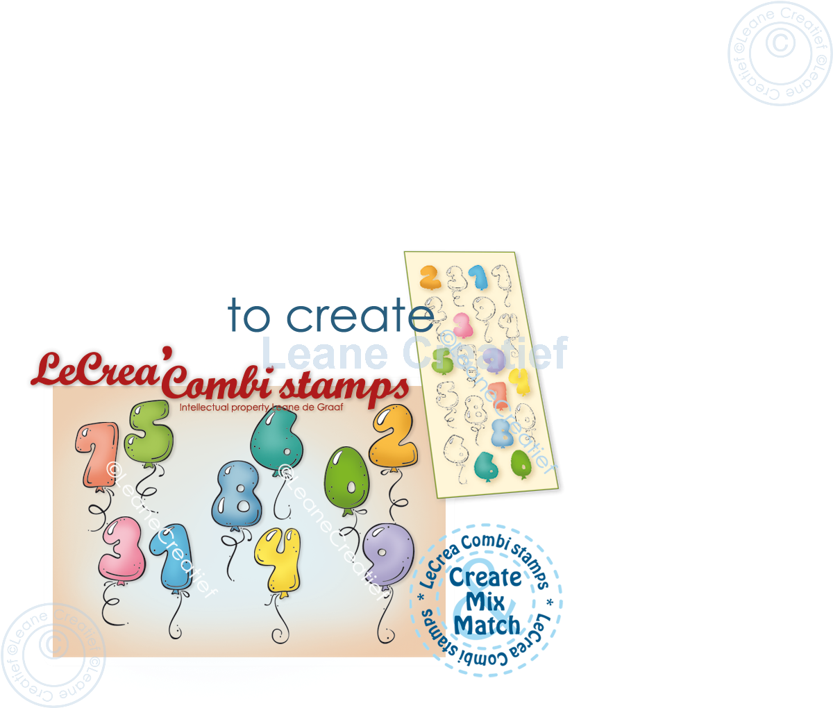 55.8986 Leane Creatief Acrylic Stamp - combi clear stamp Number balloons