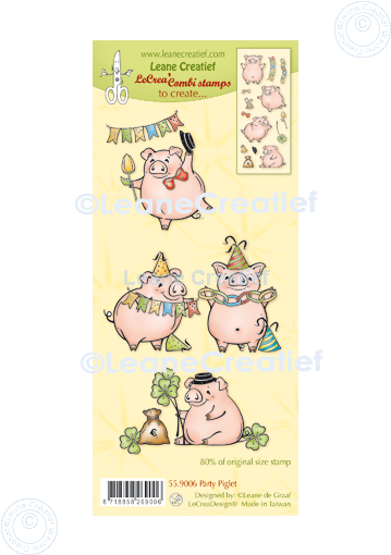 55.9006 Leane Creatief Acrylic Stamp - combi clear stamp Party Piglet