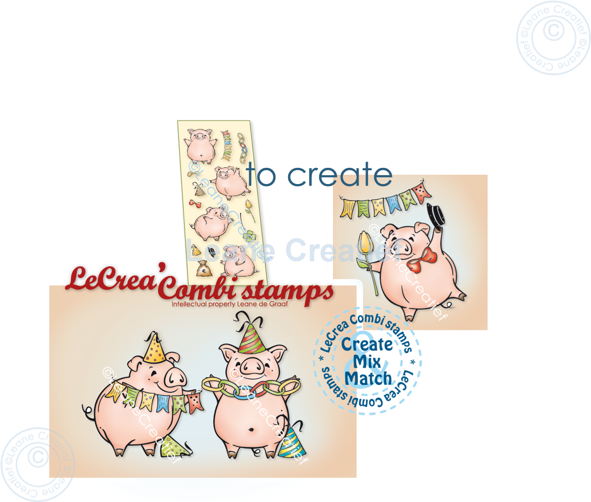 55.9006 Leane Creatief Acrylic Stamp - combi clear stamp Party Piglet