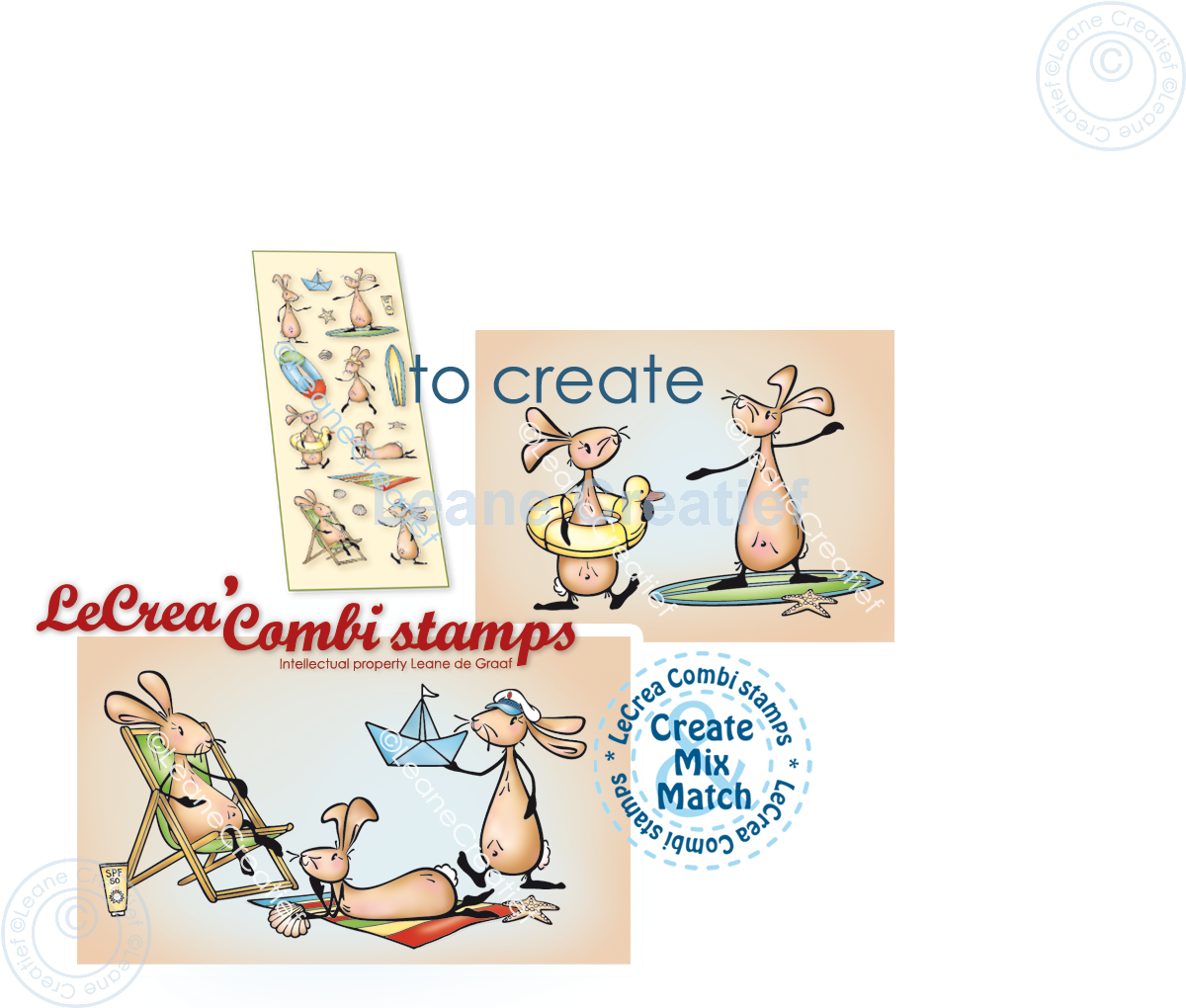55.9013 Leane Creatief Acrylic Stamp - combi clear stamp Bunnies Summertime