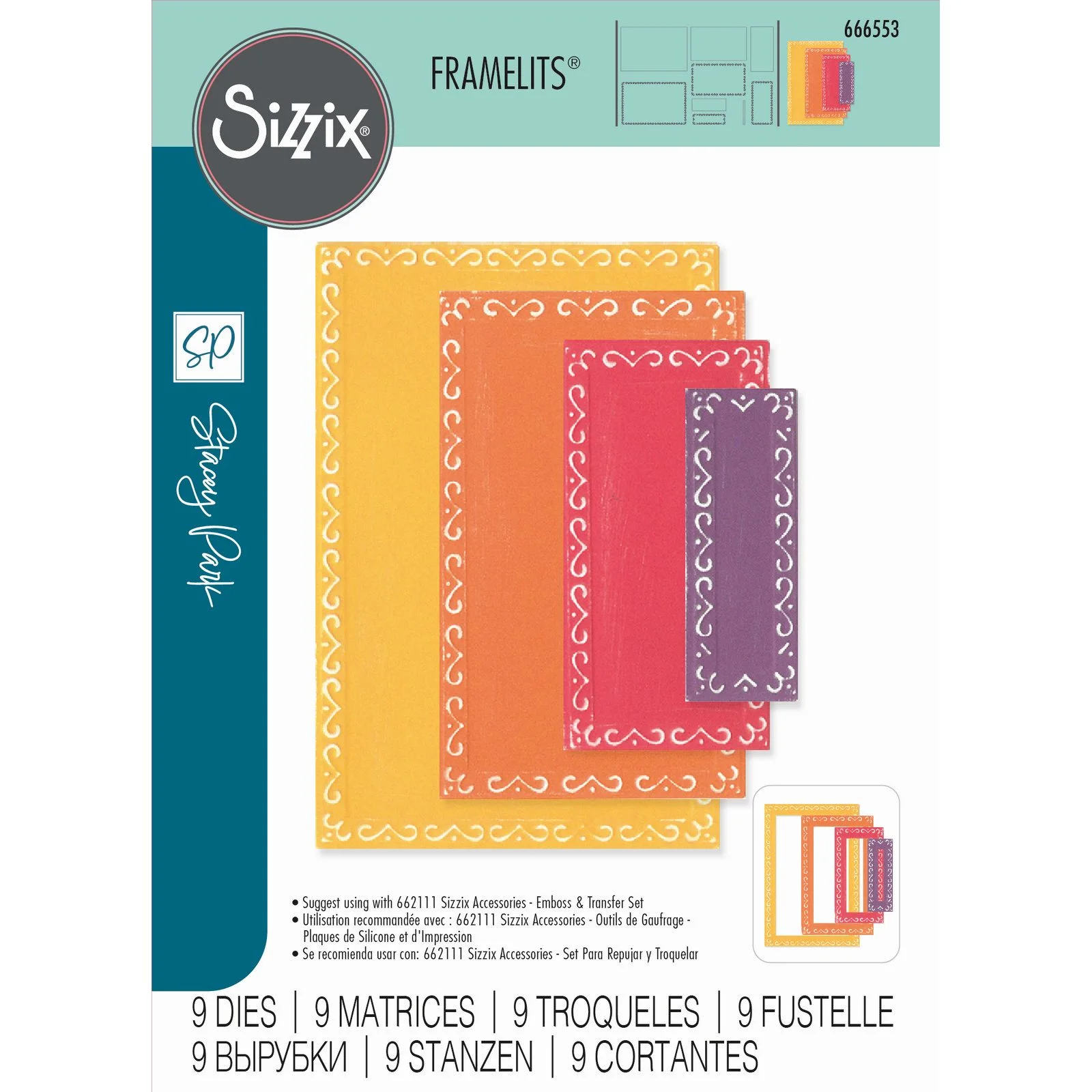 666553 Sizzix • Framelits Die Set Fanciful Renee Deco Rectangles 9pcs