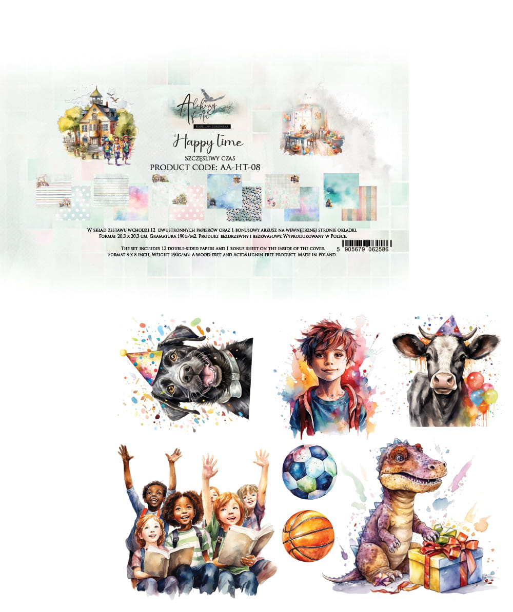 AA-HT-08 Alchemy of Art - 8x8'' - A SET OF PAPERS 20,3x20,3cm - Happy Time