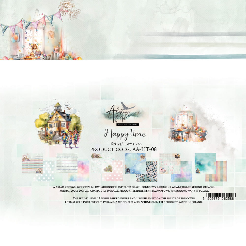 AA-HT-08 Alchemy of Art - 8x8'' - A SET OF PAPERS 20,3x20,3cm - Happy Time