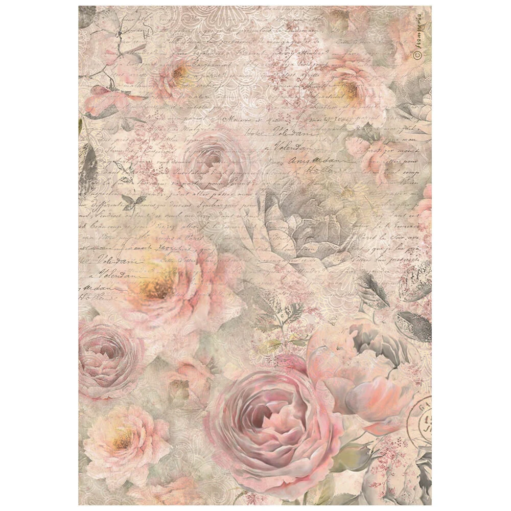 DFSA4877 Shabby Rose A4 Rice Paper Roses Pattern