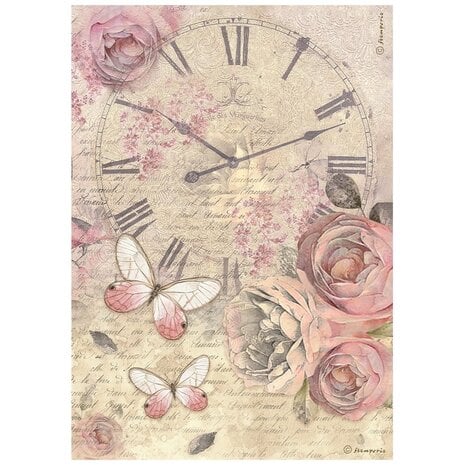 DFSA4880 Stamperia Shabby Rose A4 Rice Paper Clock
