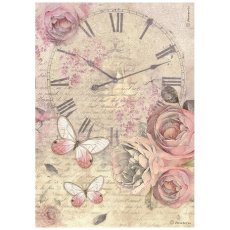 DFSA4880  Stamperia Shabby Rose A4 Rice Paper Clock
