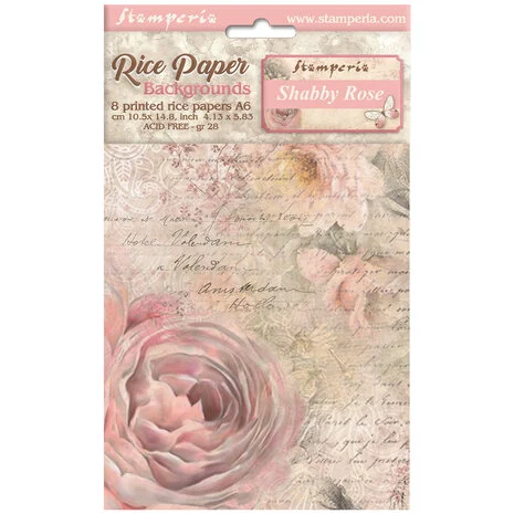 DFSAK6023 Stamperia Shabby Rose A6 Rice Paper Backgrounds (8pcs)