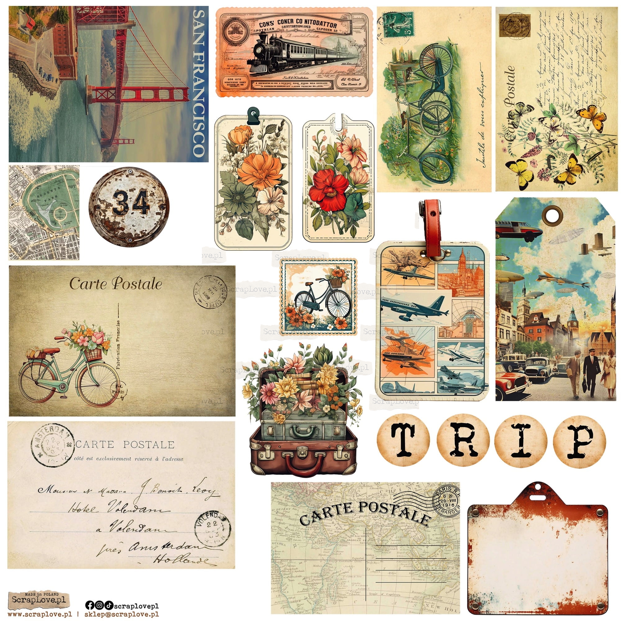 NSL-11 Paper stickers Scraplove - VINTAGE TRAVEL 2