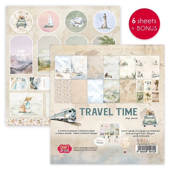 CPS-TRT30-6 Paper set 12x12" Travel Time -6 sheets Craft & You Design