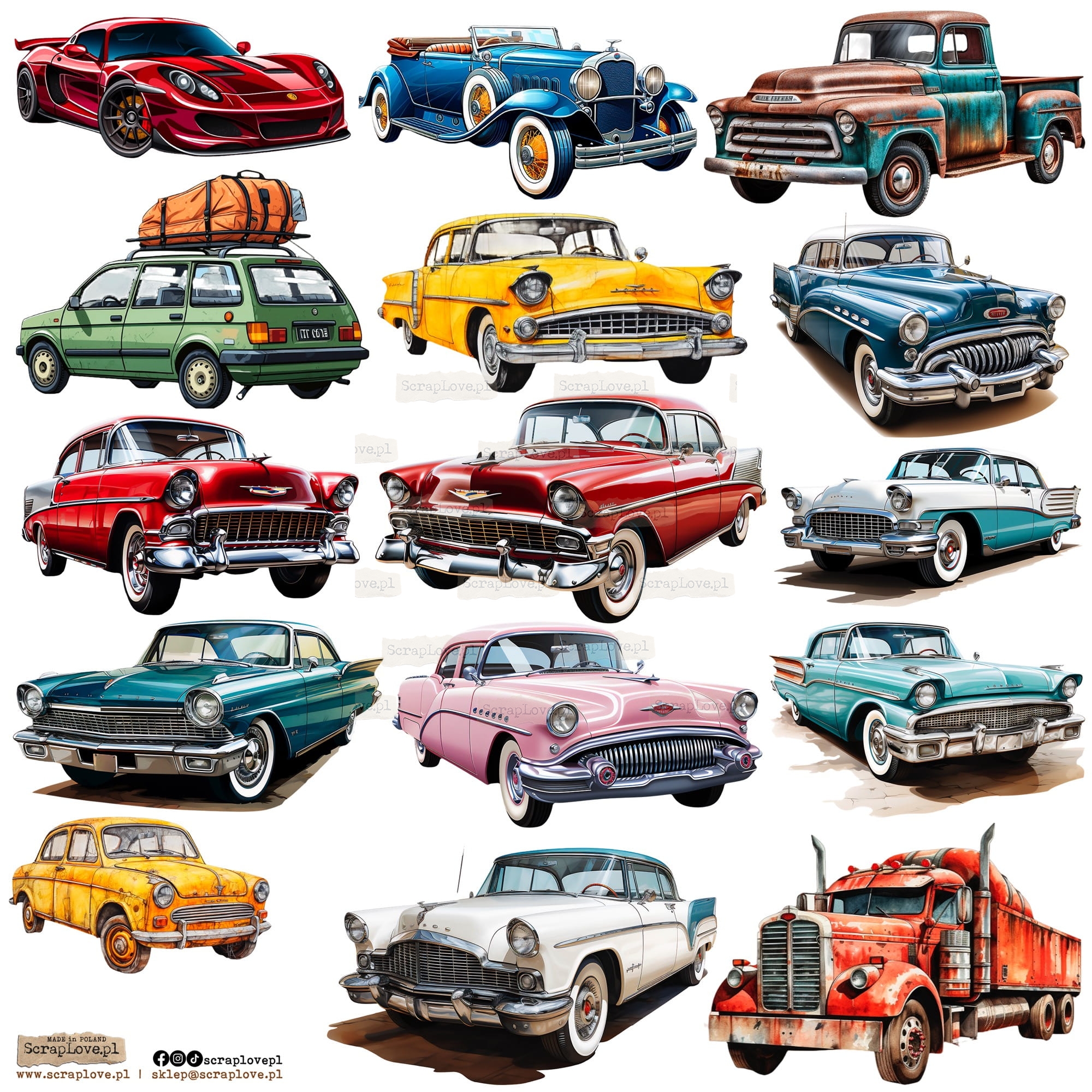 NSL-49 Paper stickers Scraplove - OLD CARS 3