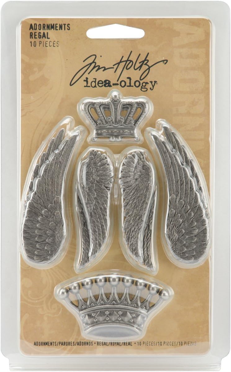 TH92903 Tim Holtz Idea-ology Metal Regal Adornments, 10 Charms per Pack, Various Sizes, Antique Nickel Finish