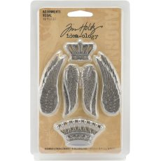 TH92903 Tim Holtz Idea-ology Metal Regal Adornments, 10 Charms per Pack, Various Sizes, Antique Nickel Finish