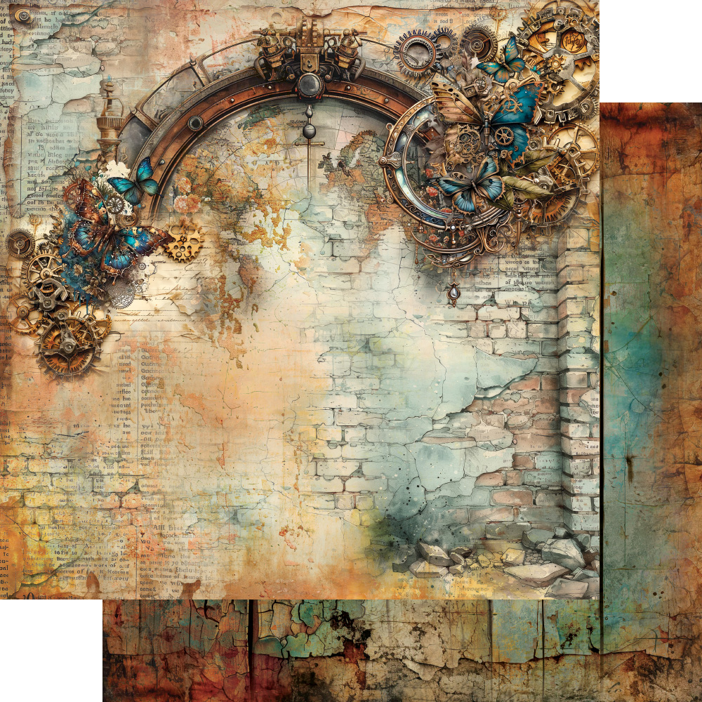 AA-ST-12 Alchemy of Art - 6x6'' - A SET OF PAPERS Steampunk Time