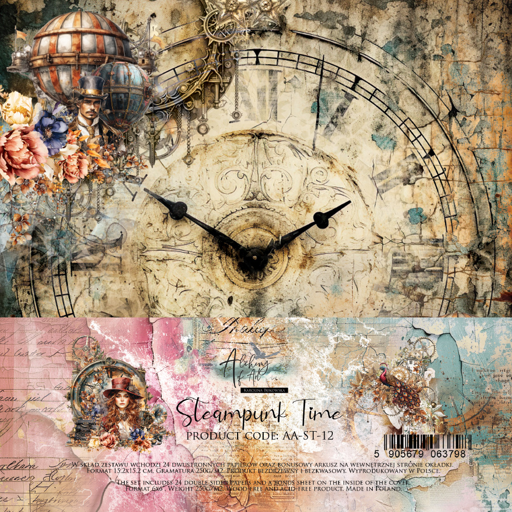 AA-ST-12 Alchemy of Art - 6x6'' - A SET OF PAPERS Steampunk Time