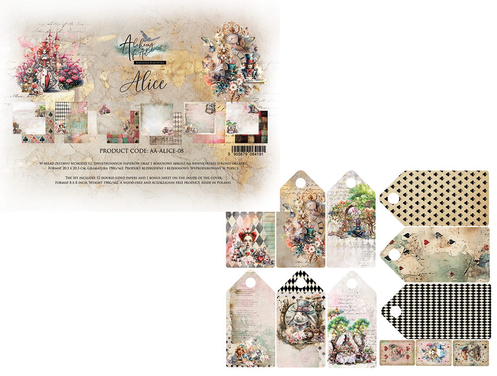 AA-Alice-08 Alchemy of Art - 8x8'' - A SET OF PAPERS 20,3x20,3cm - Alice