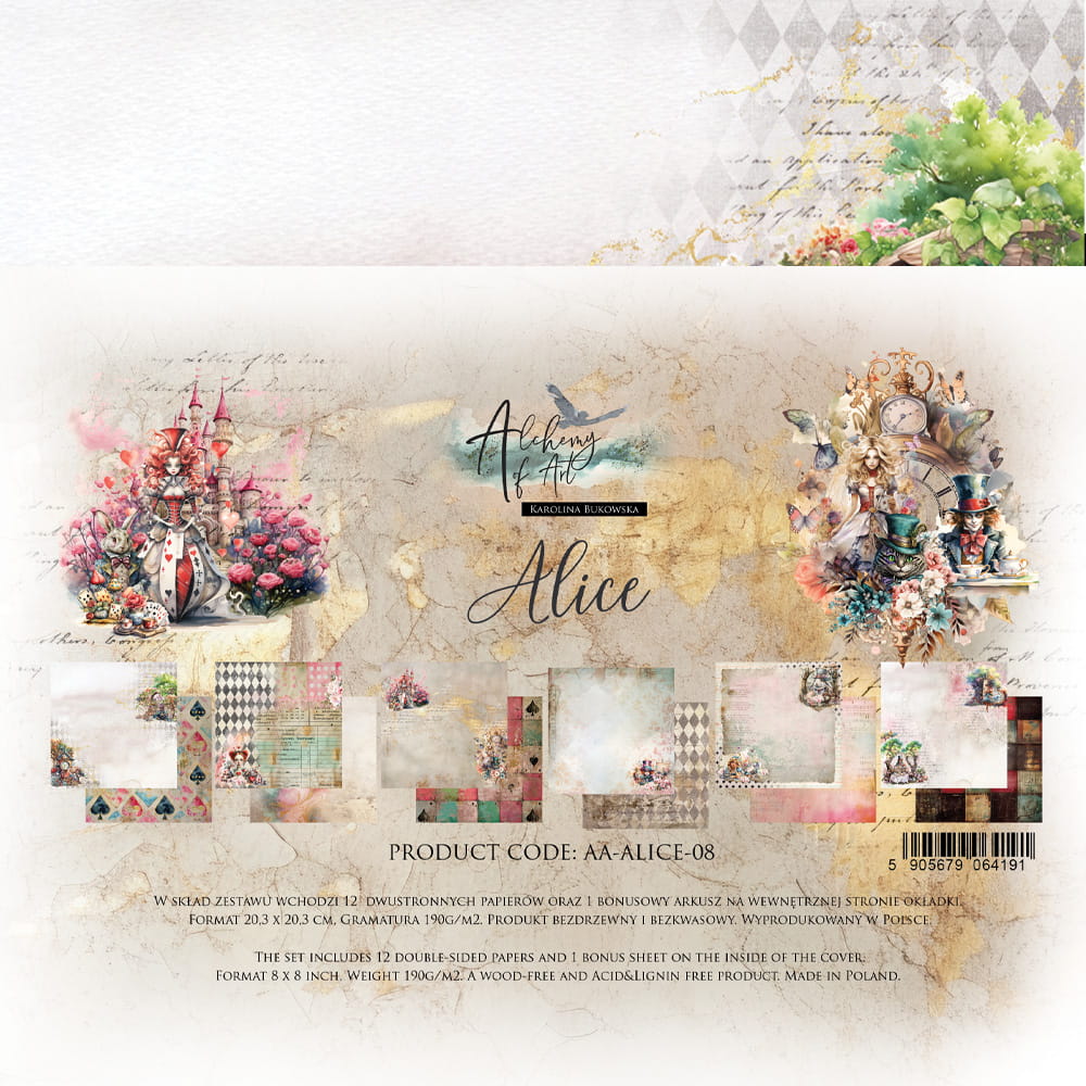 AA-Alice-08 Alchemy of Art - 8x8'' - A SET OF PAPERS 20,3x20,3cm - Alice
