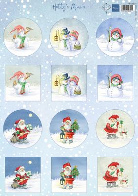 HK1717 one side paper A4 Marianne Design-Hetty's minis Snowman & Santa