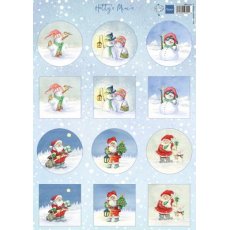 HK1717  one side paper A4 Marianne Design-Hetty's minis Snowman & Santa