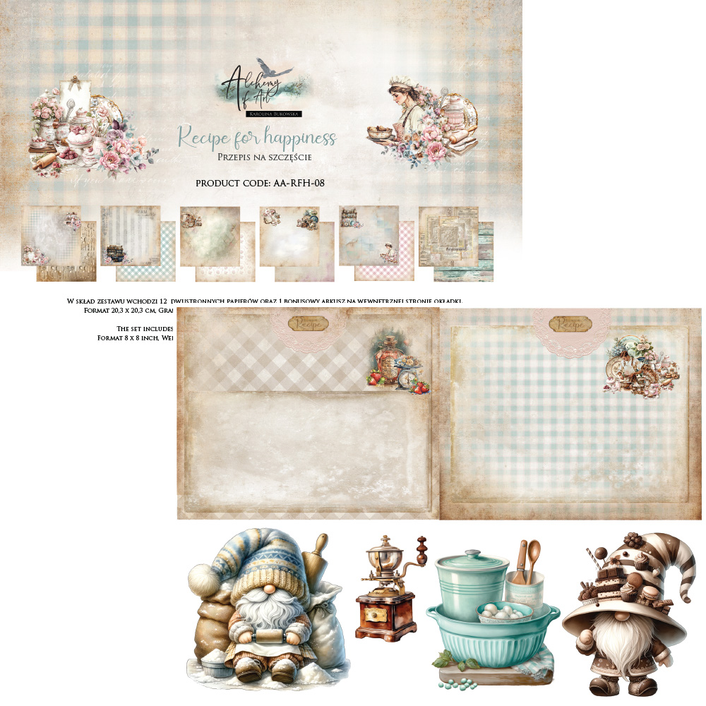 AA-RFH-08 Alchemy of Art - 8x8'' - A SET OF PAPERS 20,3x20,3cm - Recipe for happiness