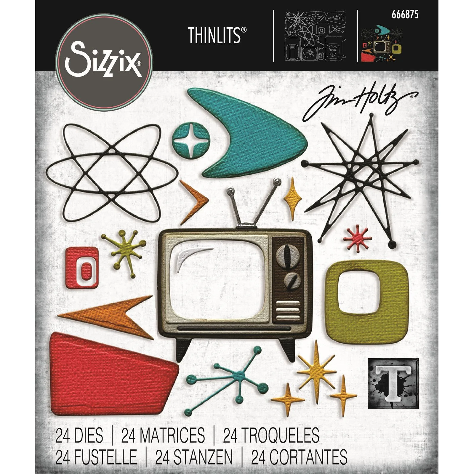 666875 Cutting dies Sizzix • Thinlits 24pcs Die Set Vault Atomic Retro by Tim Holtz