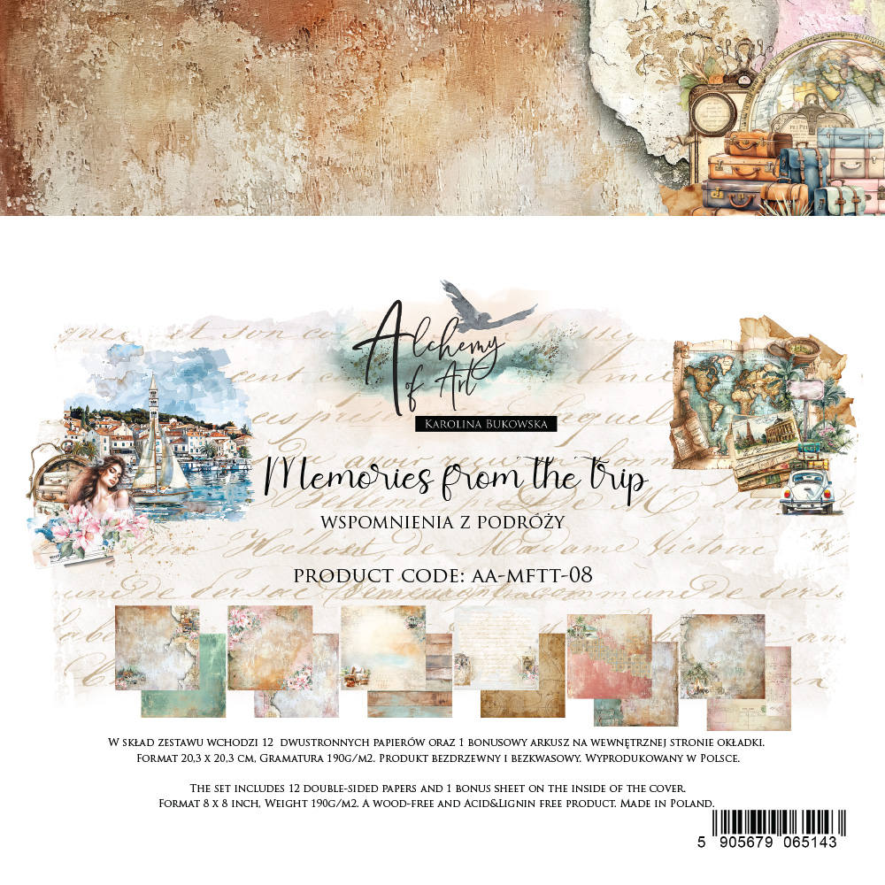 AA-MFTT-08 Alchemy of Art - 8x8'' - A SET OF PAPERS 20,3x20,3cm -Memories from the trip