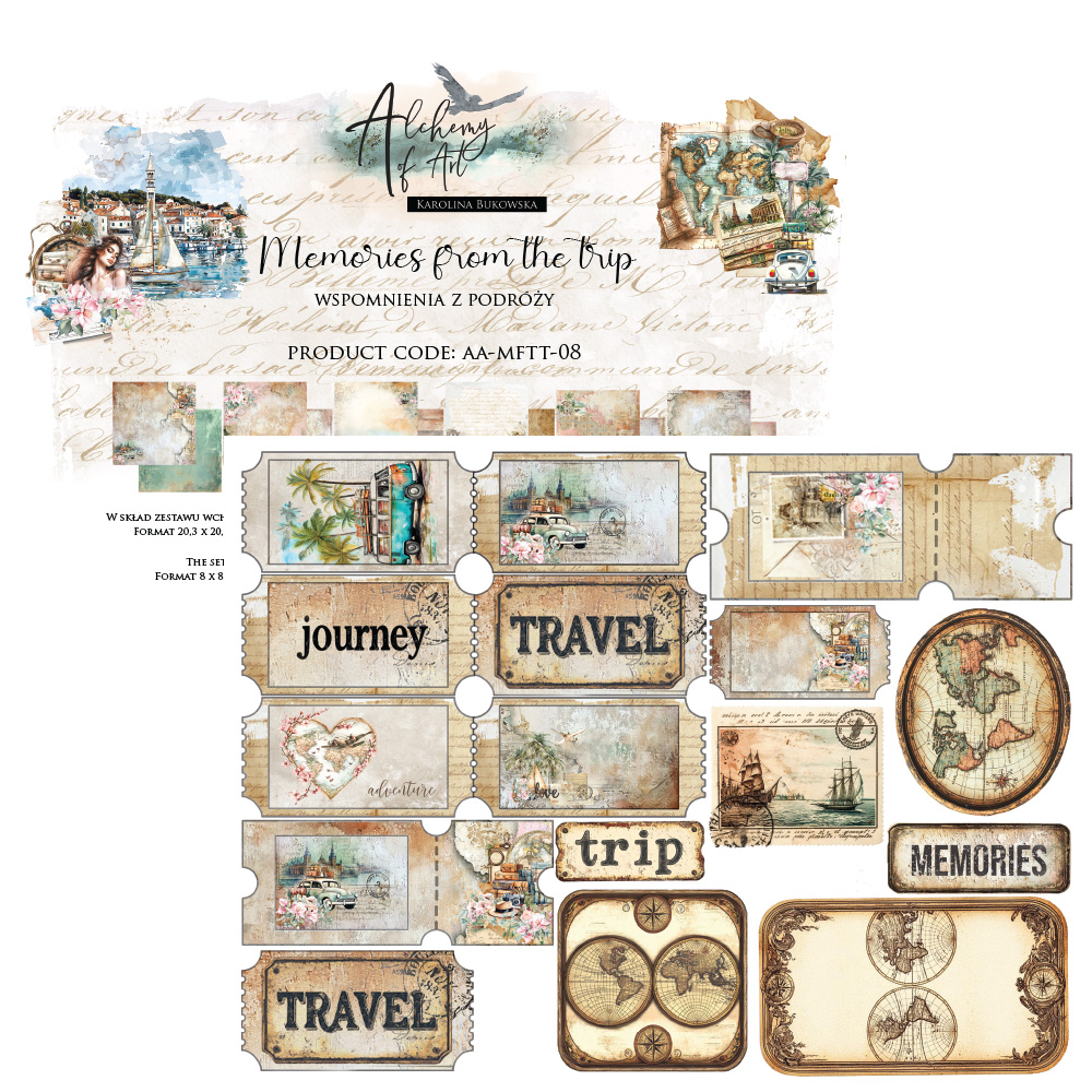 AA-MFTT-08 Alchemy of Art - 8x8'' - A SET OF PAPERS 20,3x20,3cm -Memories from the trip