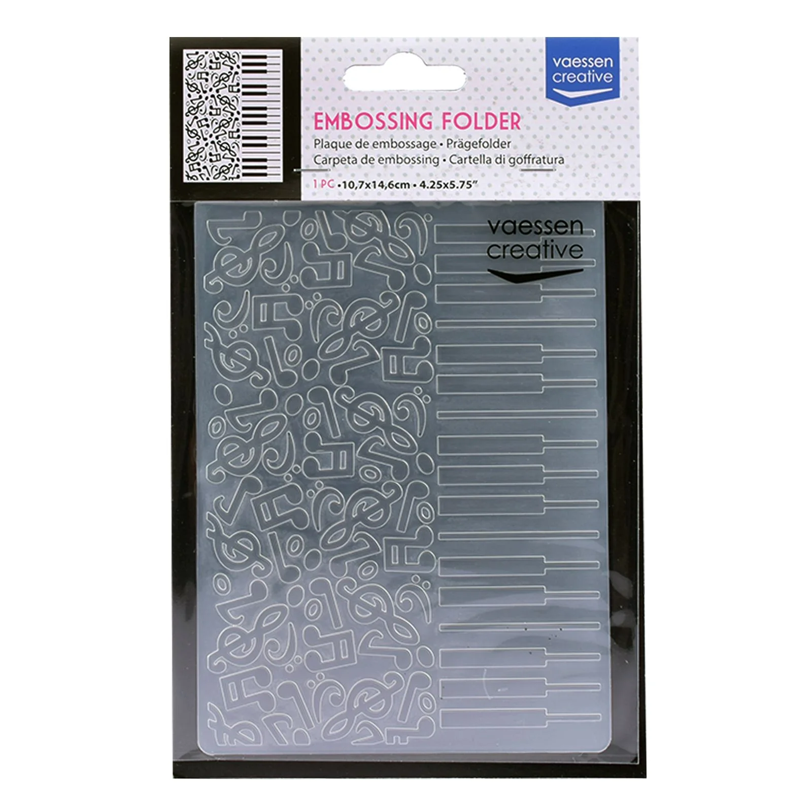 100605-004 Vaessen Creative • Embossing Folder 10,7x14,6cm- Piano & Musical Notes