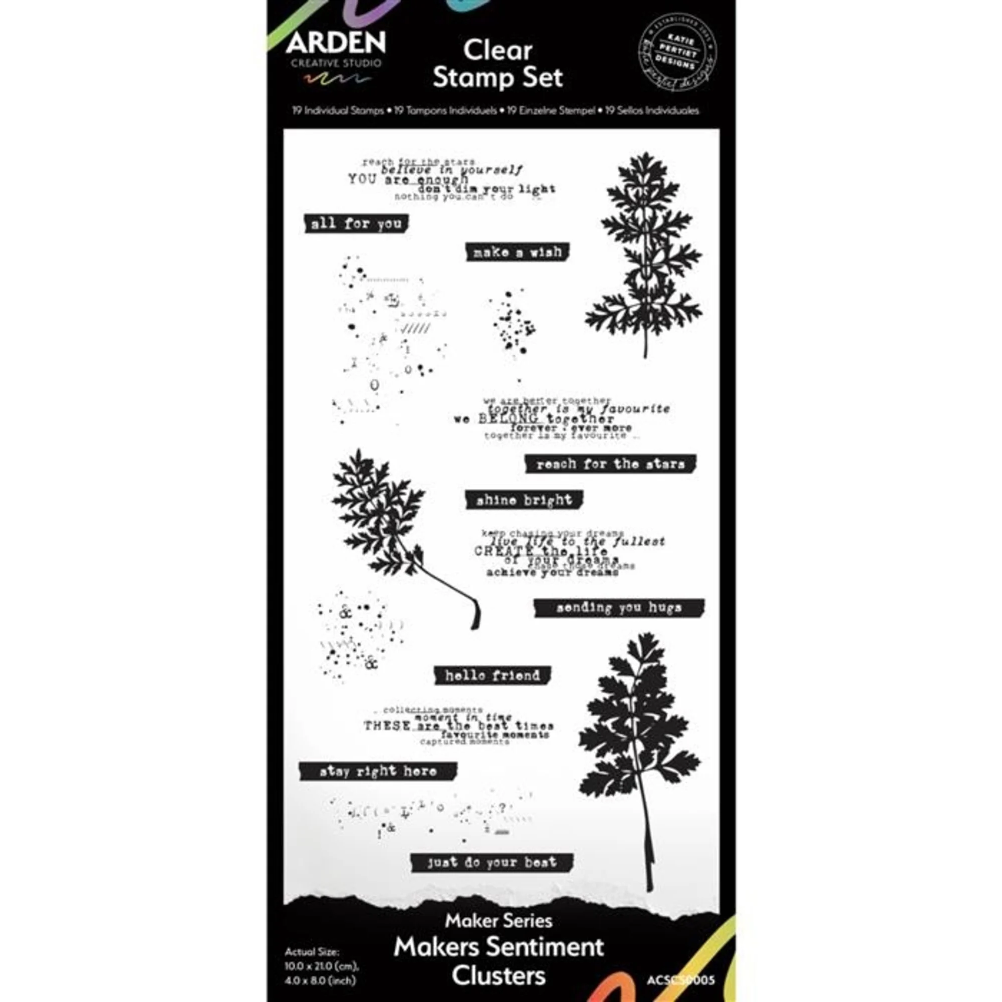 ACSCS0005 Maker Series 4x8 Inch Clear Stamp Set - Maker's Sentiment Clusters (19pcs)