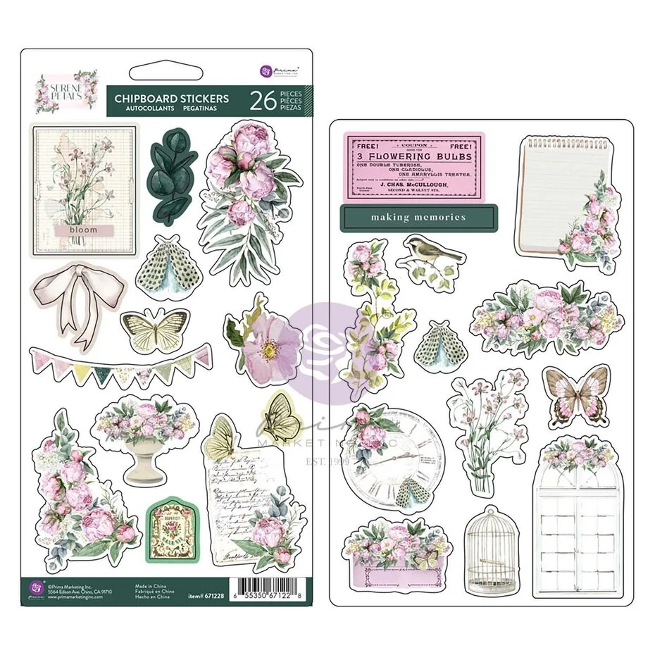 PM671228 Serene Petals Chipboard Stickers Blooming Beauty (26pcs)
