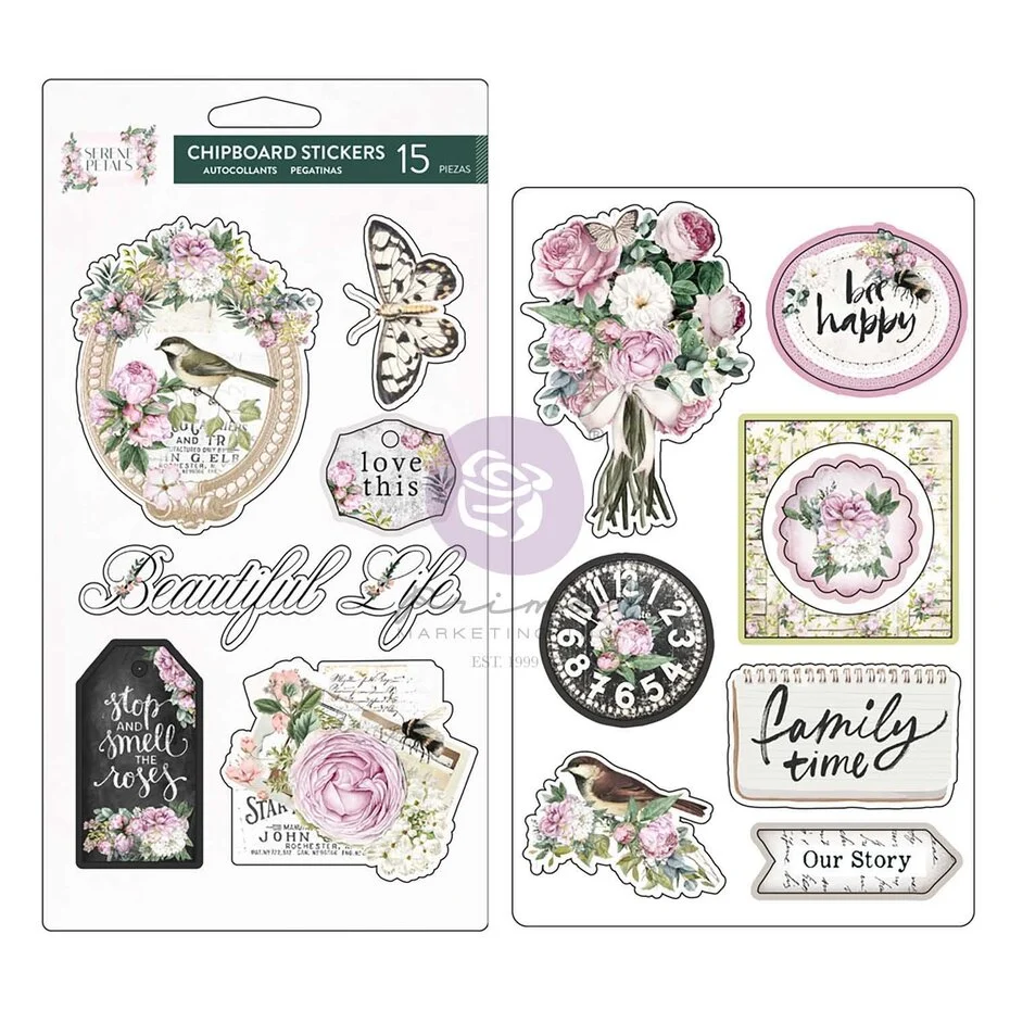 PM671235 Serene Petals Chipboard Stickers Garden Whispers (15pcs)