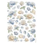 DFSA41036 Timeless A4 Rice Paper Roses and Blue Flowers Pattern