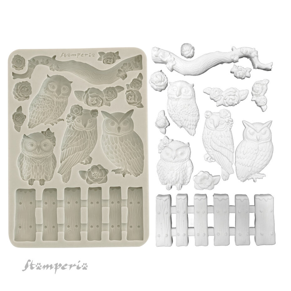 KACMA585 The Owl's House A5 Silicon Mould Owls and Branch