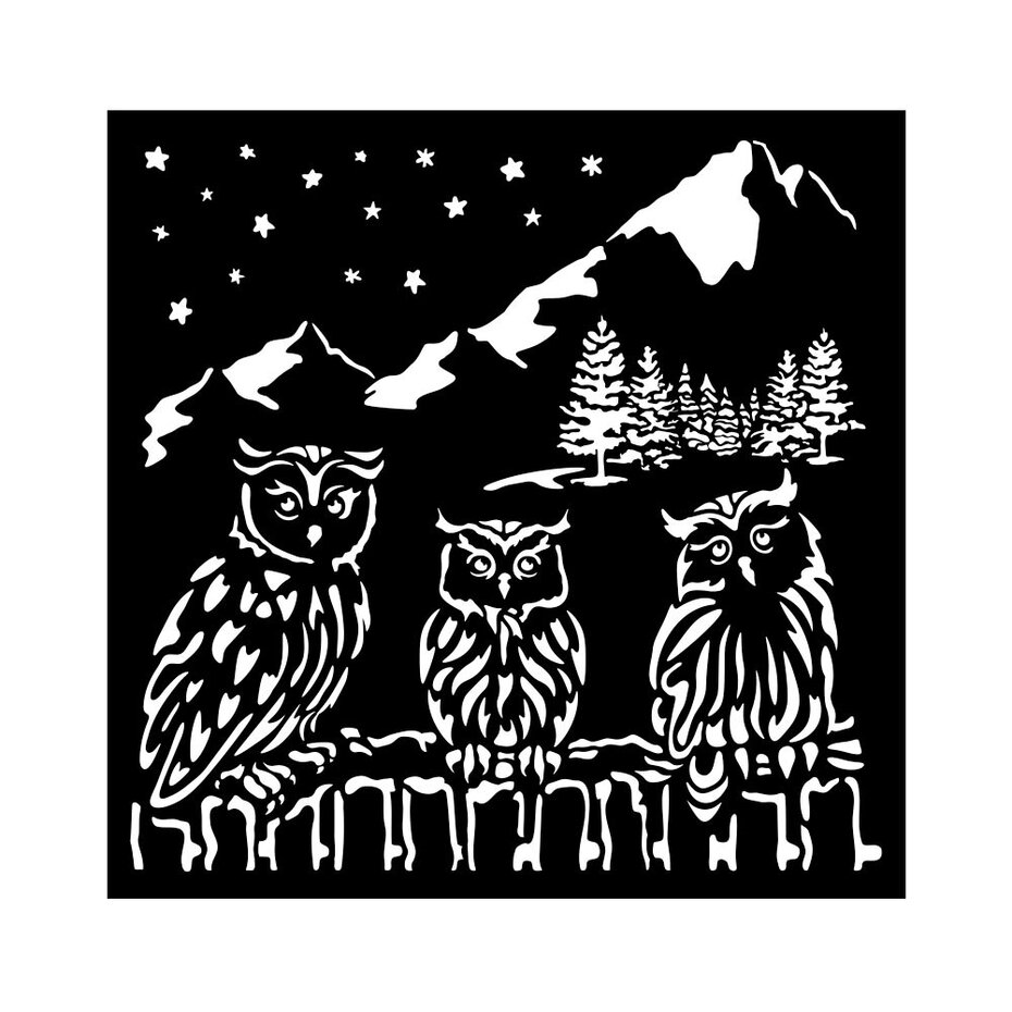 KSTDQ125 Stamperia The Owl's House Thick Stencil 18x18cm Owls
