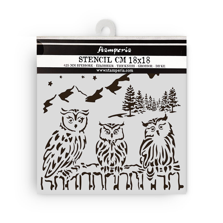 KSTDQ125 Stamperia The Owl's House Thick Stencil 18x18cm Owls