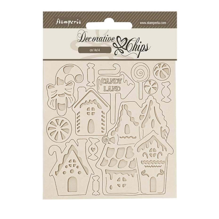 SCB272 Stamperia Candy Christmas Decorative Chips Marzipan Houses