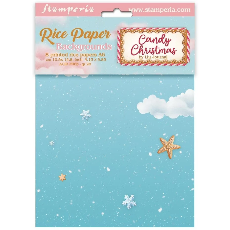 DFSAK6043 Stamperia Candy Christmas A6 Rice Paper Backgrounds (8pcs)
