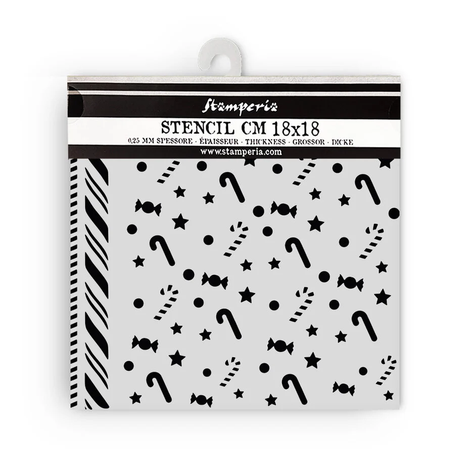KSTDQ124 Stamperia Candy Christmas Thick Stencil 18x18cm Candycanes Pattern