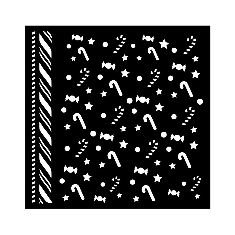 KSTDQ124 Stamperia Candy Christmas Thick Stencil 18x18cm Candycanes Pattern