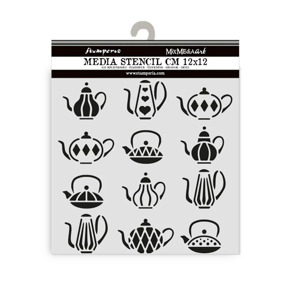 KSTDS56 Stamperia Alice in Christmas Thick Stencil 12x12cm- Tea Pots