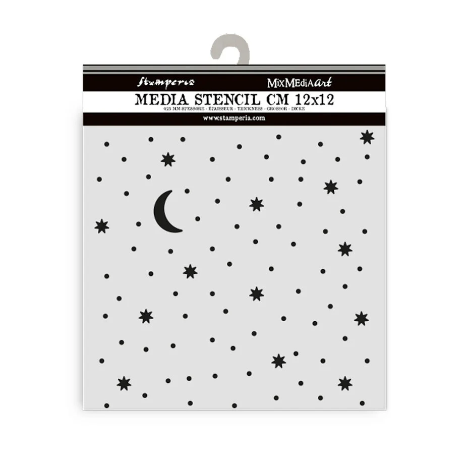 KSTDS57 Stamperia Alice in Christmas Thick Stencil 12x12cm- Stars and Moon