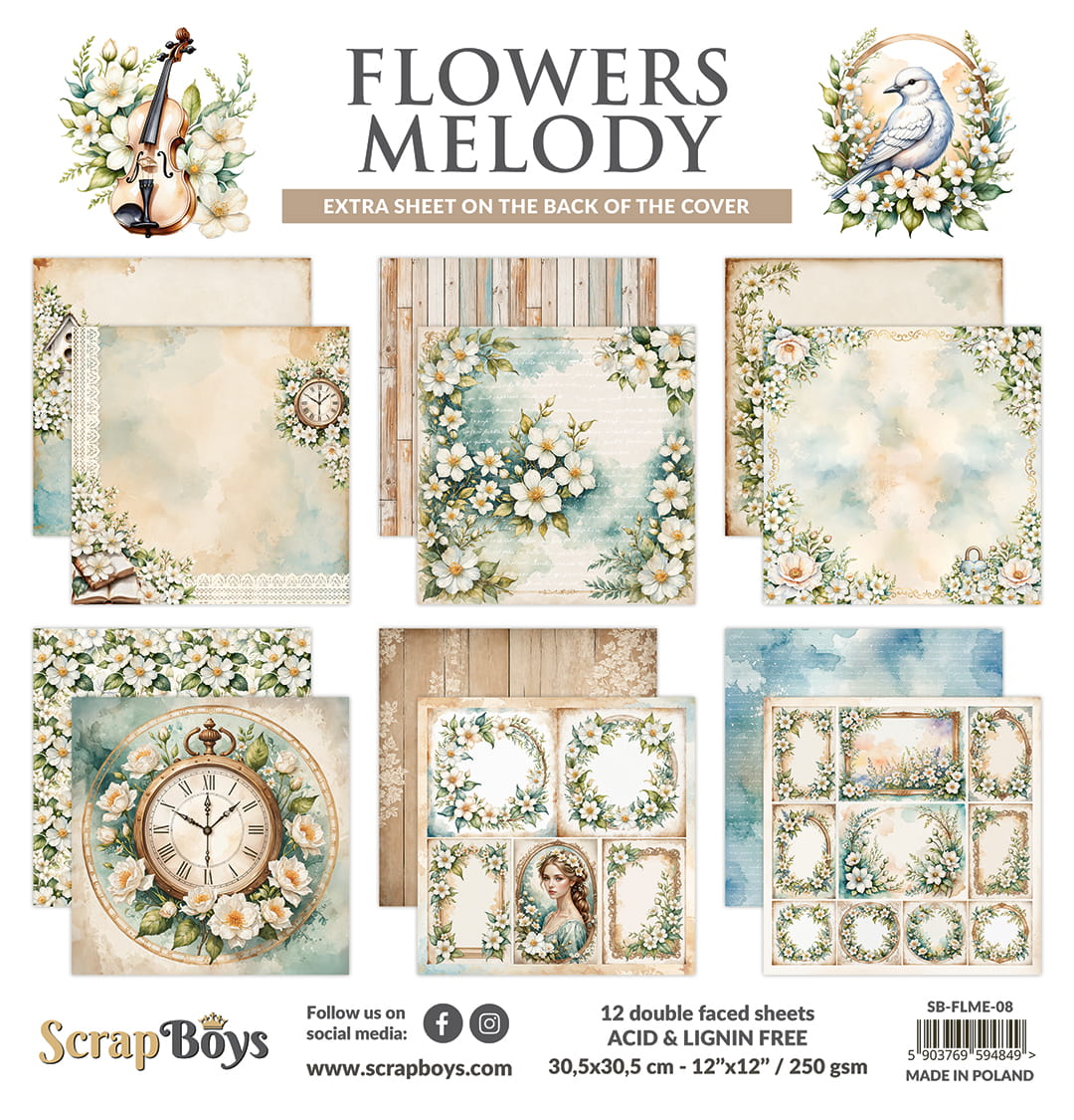 SB-FLME-08 Paper set 30,5x30,5 cm Scrap Boys -Flowers Melody
