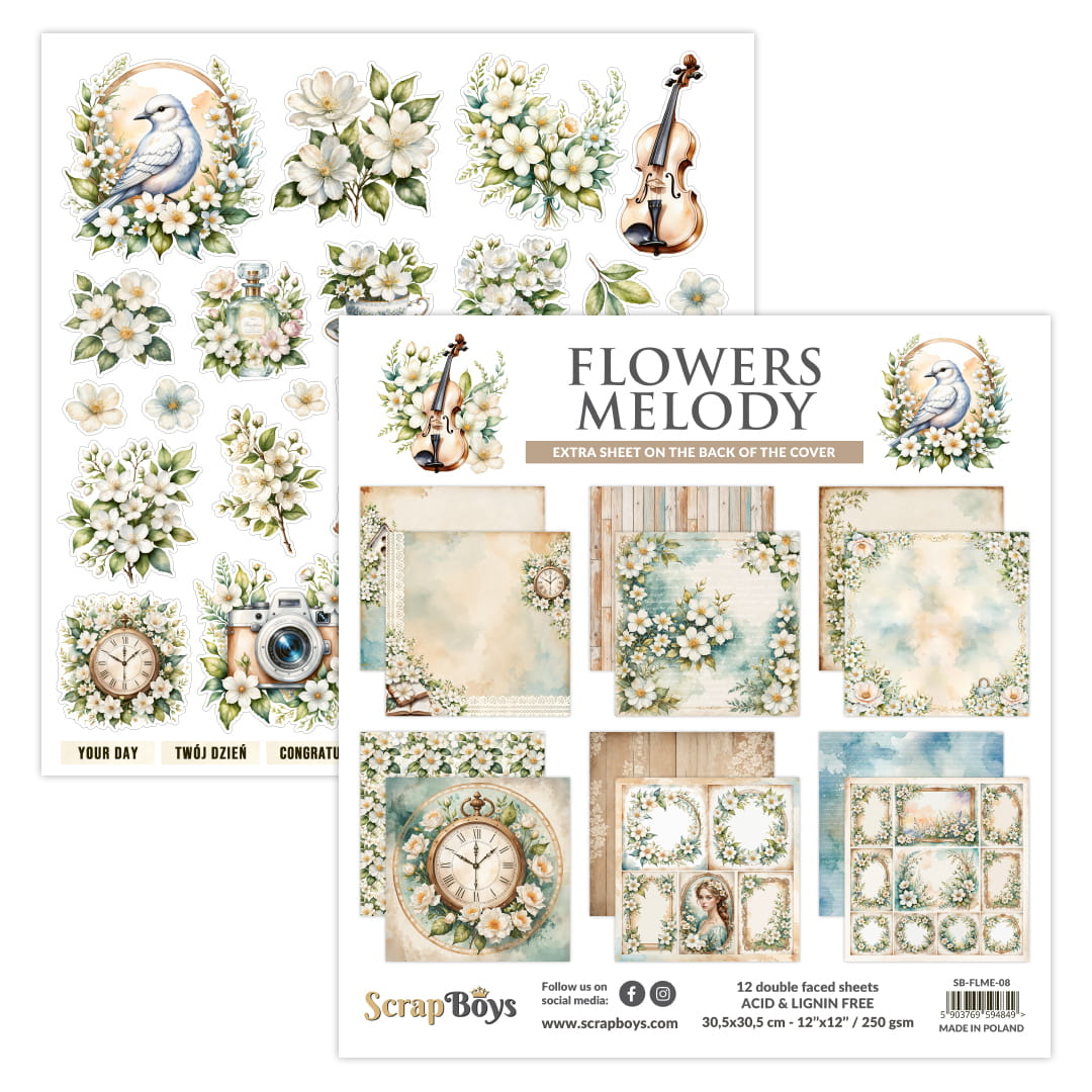 SB-FLME-08 Paper set 30,5x30,5 cm Scrap Boys -Flowers Melody